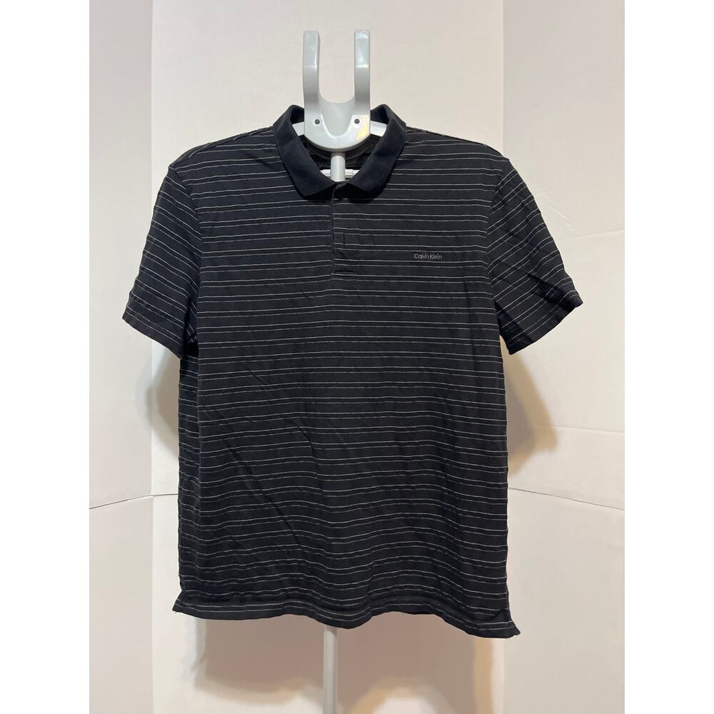 Calvin Klein Men’s Black Striped Liquid Touch Polo Shirt Size L